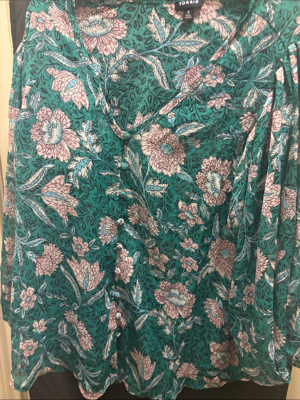 torrid Teal Floral Wrap Blouse with Pink & White Accents